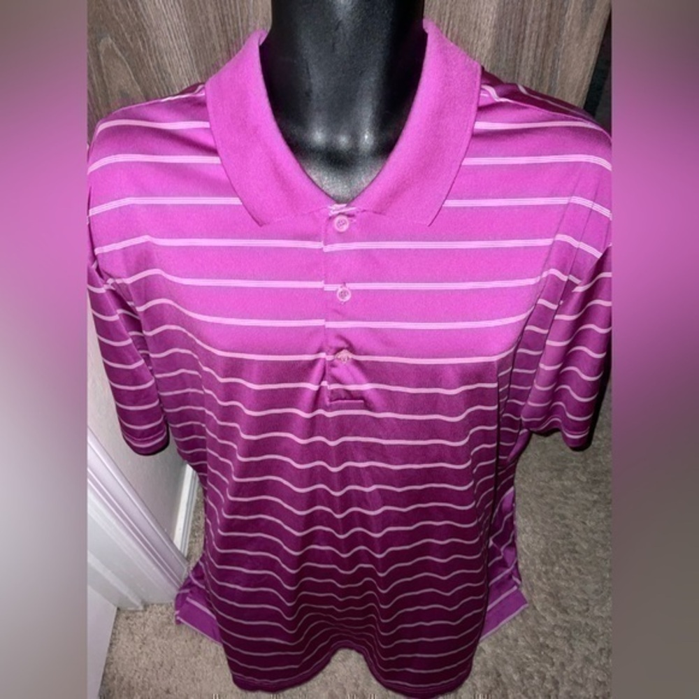 Men’s used size XXL adidas purple white striped polo shirt Pure Motion